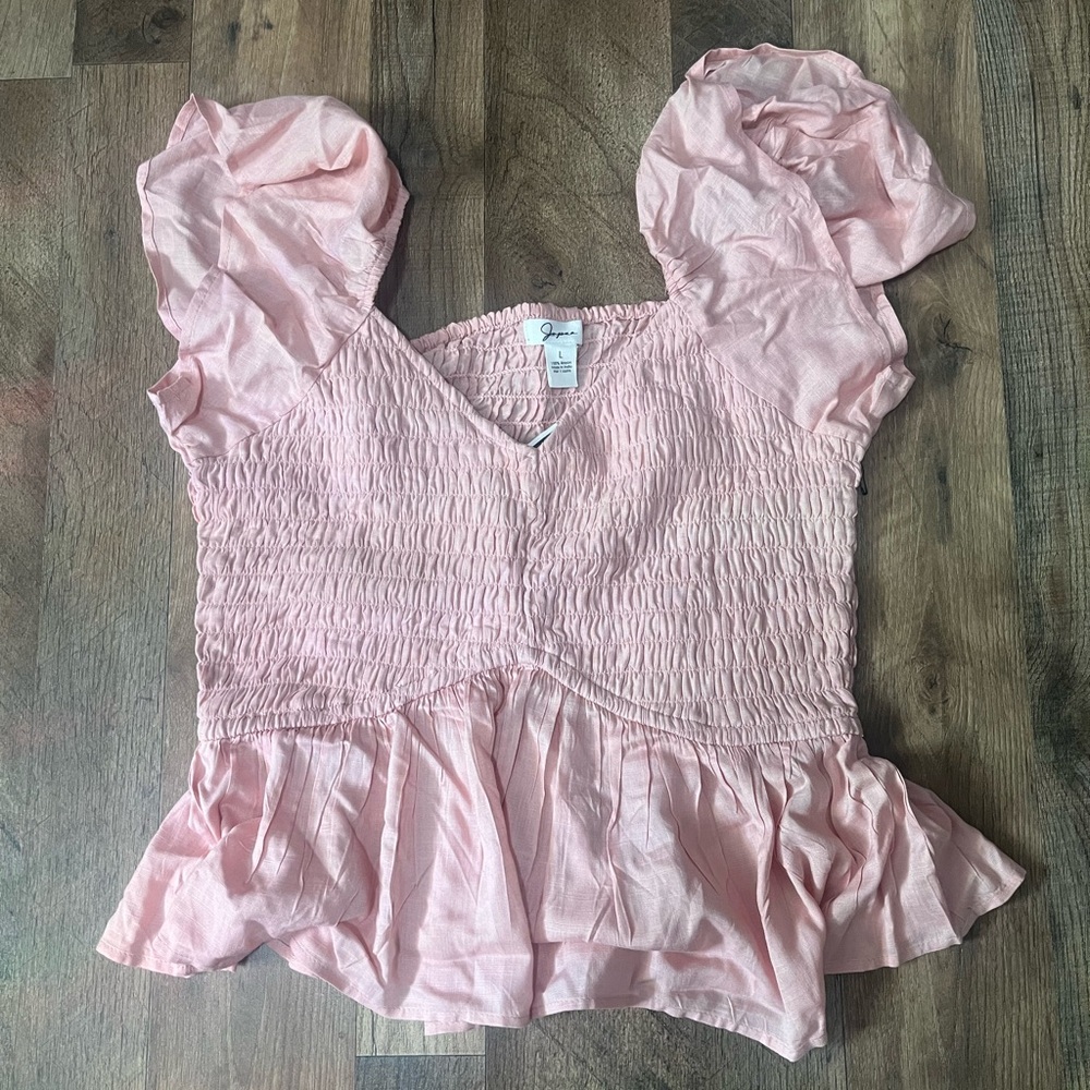 Gilli Light Pink Smocked Blouse with Puff Sleeves